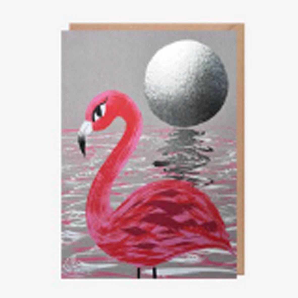 Card - Sharon King Chai BIRD004 Flamingo by Moonlight