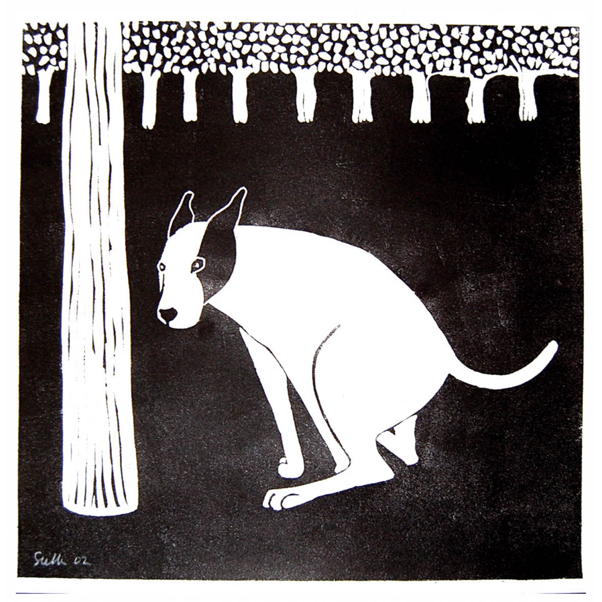 Card - Lino Print of Pooing Dog by Alice Sielle