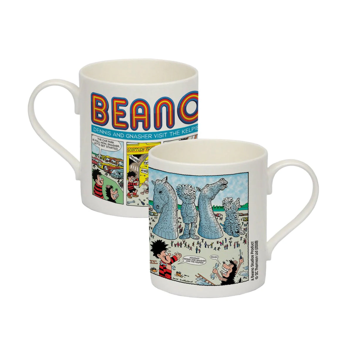 Mug - KELBEANO001BOXEDMUG Dennis and Gnasher visit the Kelpies