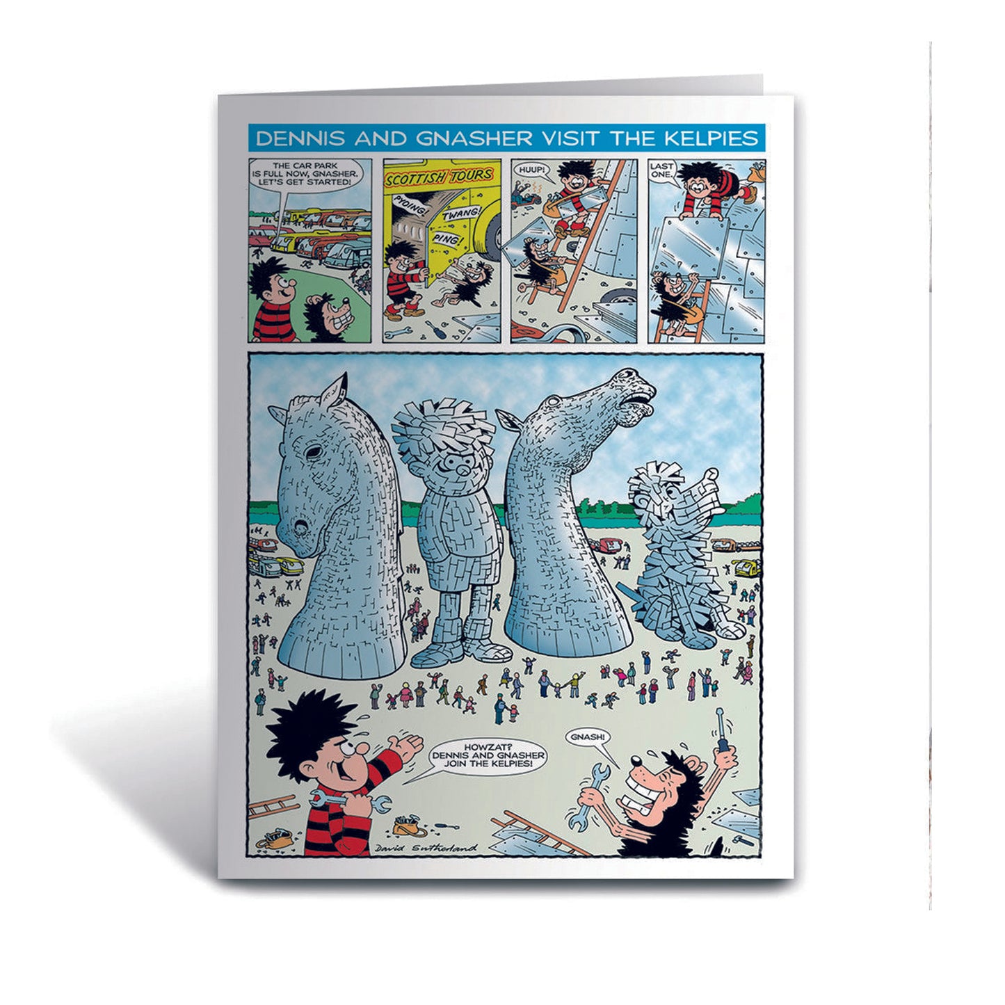 Card - KELBEANO001GC Dennis and Gnasher visit the Kelpies