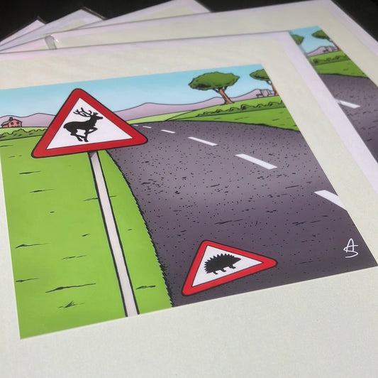 Card - Anthony Smith Deer and Hedgehog road signs