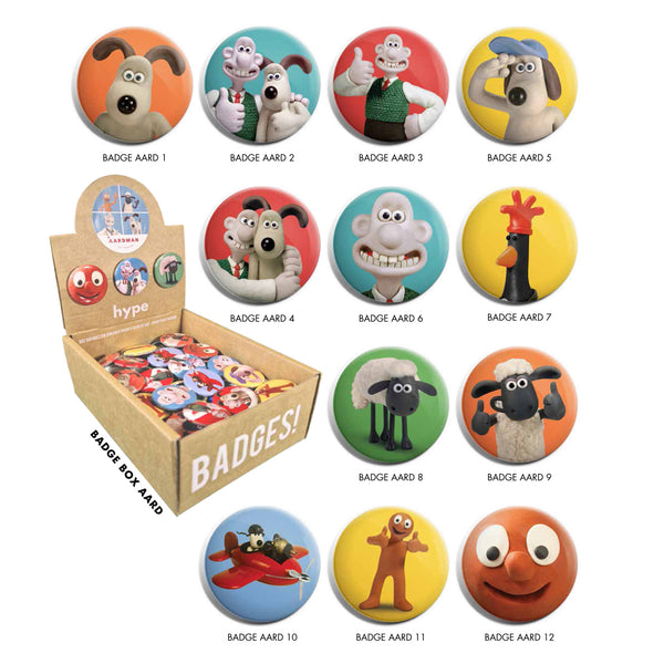 Badge - Hype Aardman Wallace and Gromit badges assorted characters
