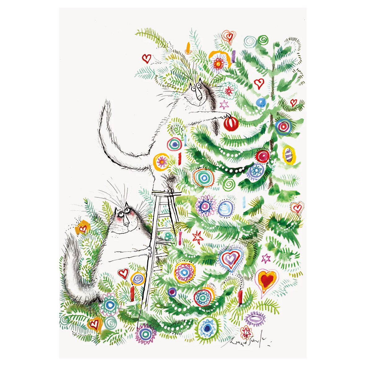 Card - CCX296 Cat and Christmas Tree pack of 10