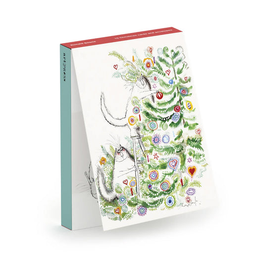 Card - CCX296 Cat and Christmas Tree pack of 10