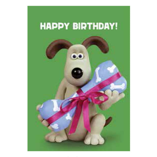 Card - WG17 Happy Birthday Gromit with Bone wrapped up