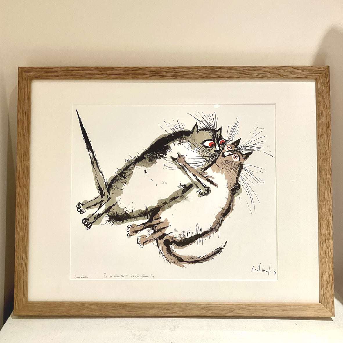 Print - Limited Edition Ronald Searle UNFRAMED Two Cats Discover that Love is a Many Splendored Thing