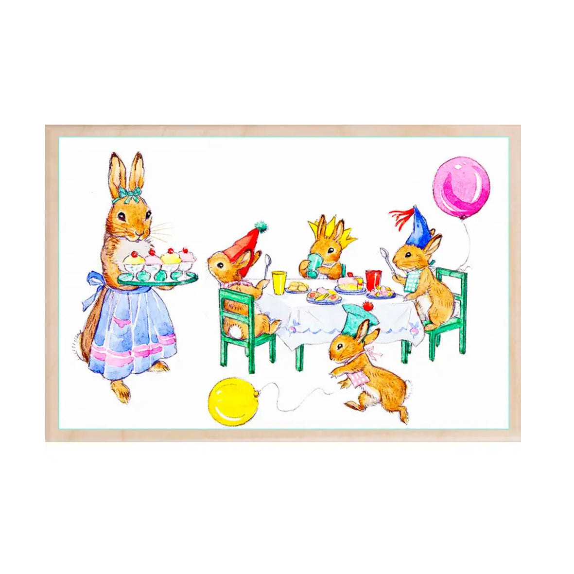 Wooden Postcard - Bunny Rabbits Picnic