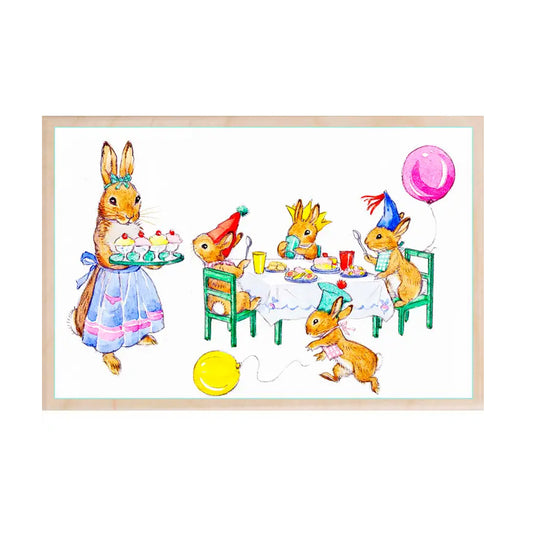 Wooden Postcard - Bunny Rabbits Picnic