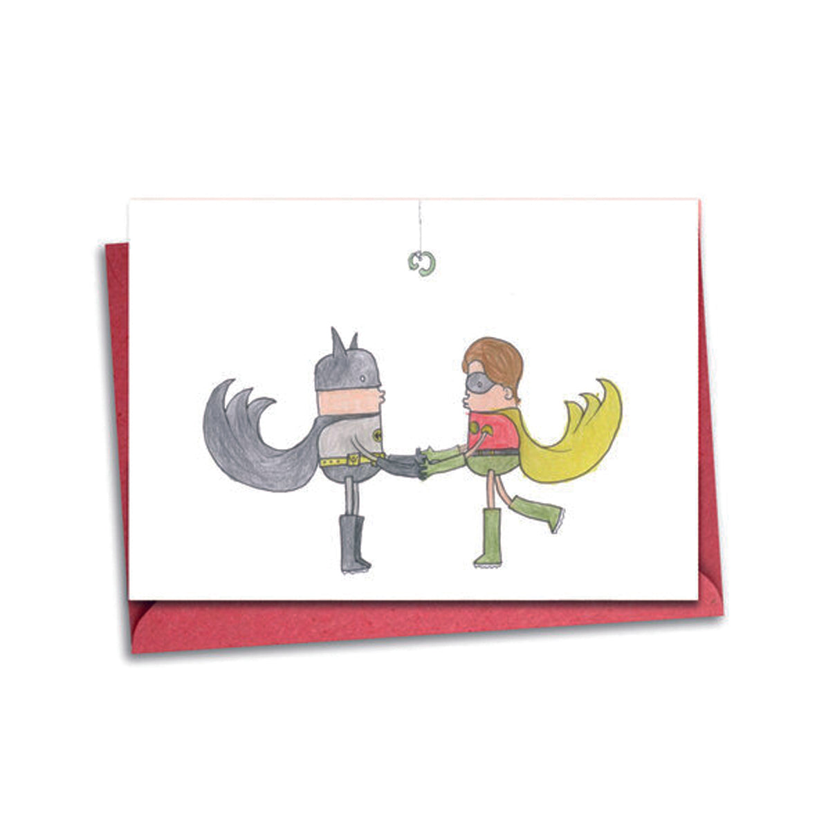 Card - GREY3 Batman and Robin kissing under mistletoe