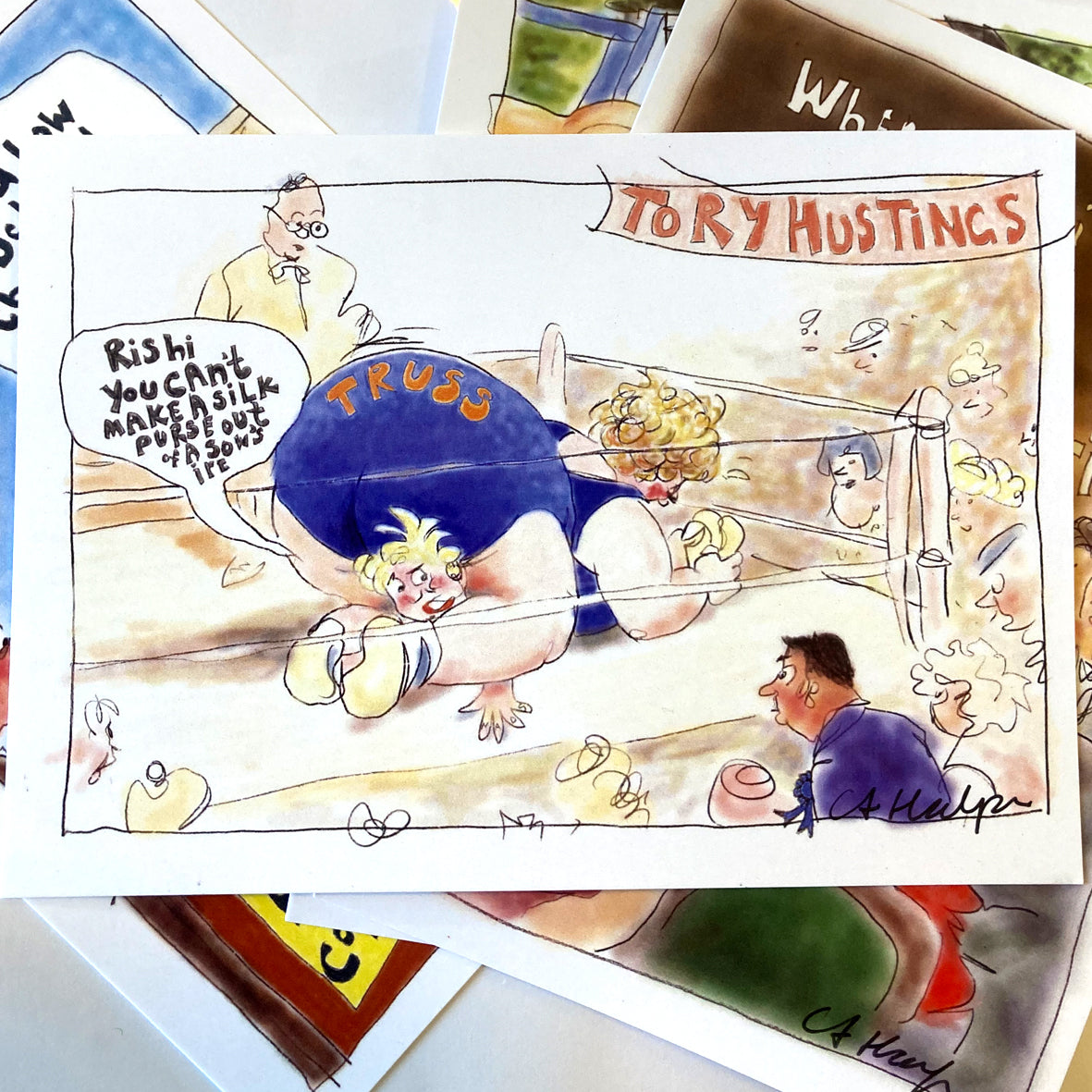 Postcard - Saucy Tory Postcard Pack by Cate Halpin Wish they weren't here