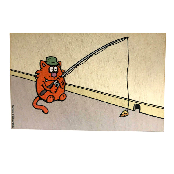 Wooden Postcard - CAT1 Fishing for mice